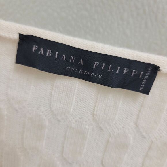 Fabiana Filippi Cream V Neck Cashmere 3/4 Sleeve Sweater Large - Picture 3 of 7